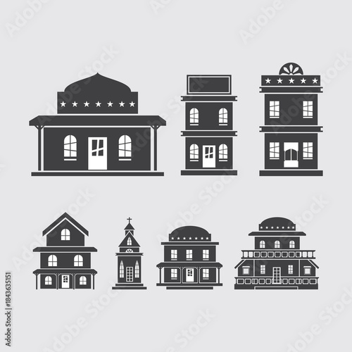 Classic Old West Town Buildings and Architectural Silhouettes Collection