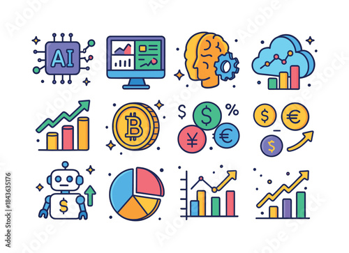 Isometric Investment Icons. Data-driven investment. Colorful iso