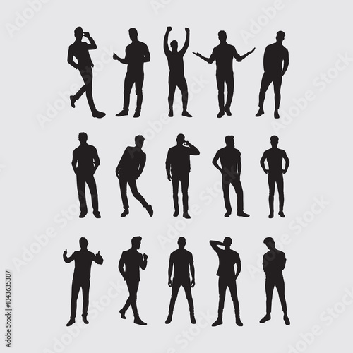 Collection of Male Silhouettes in Various Poses