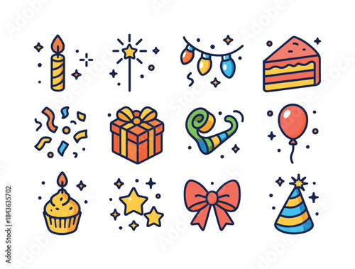 Colorful Celebration Icons. Celebration. Colorful isometric vect