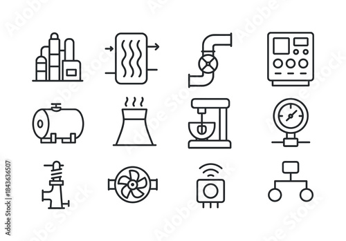 Industrial Icon Set. Industrial Processes. Line icon set of Indu