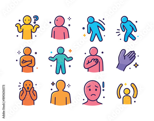 Colorful Body Cue Icons. Body cues. Colorful isometric vector ic