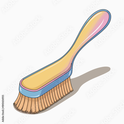 An artistic depiction of a hairbrush, showcasing its design and utility in hair care, emphasizing beauty and grooming in a colorful and playful manner.