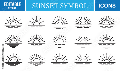 Abstract sunset symbol set for nature-inspired visual design