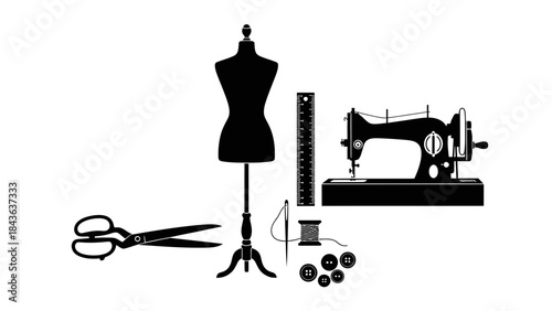 Sewing Tools Silhouette Set – Tailoring Dressmaking Equipment Vector Collection