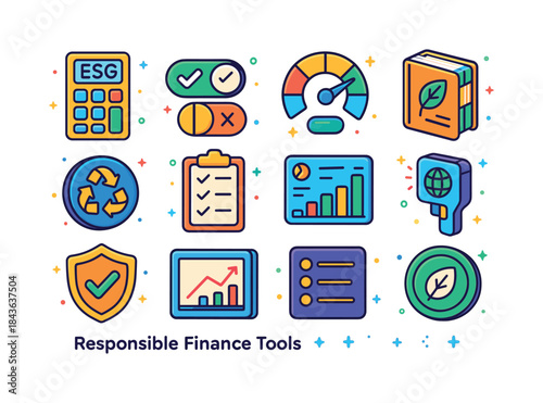 Colorful Finance Icons. Responsible Finance Tools. Colorful isom