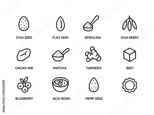 Superfood Snack Icons. Superfood snacks. Line icon set of Superf