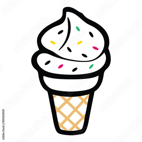 Single scoop ice cream cone with sprinkles has melted in this monochromatic drawing