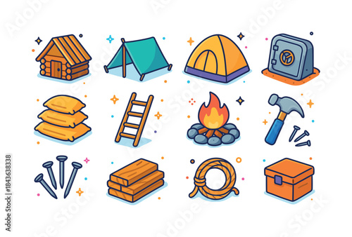 Colorful Shelter Icons. Shelter building. Colorful isometric vec
