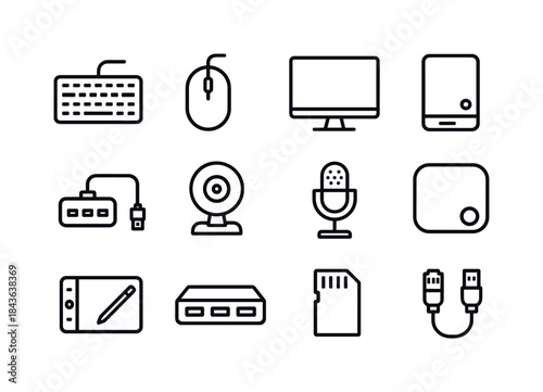 Computer Accessories Icons. Computer Accessories. Line icon set