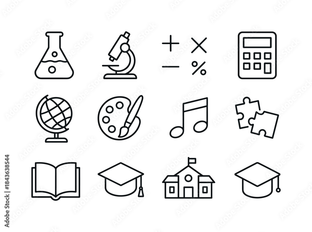 Fototapeta premium Educational Icon Set. Educational Activities. Line icon set of E