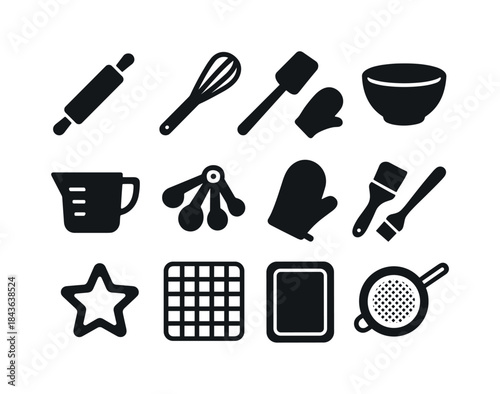 Holiday Baking Icons. Holiday baking tools. Solid icon set of ho