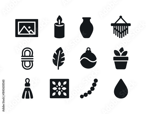 DIY Decor Icons. DIY Decor Projects. Solid icon set of DIY Decor