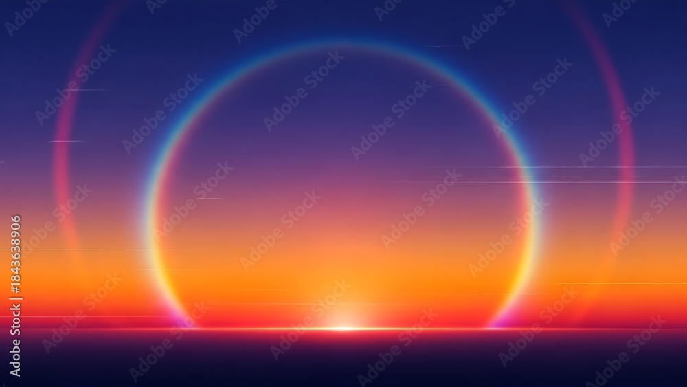 Fototapeta premium Vibrant sunset with glowing rainbow light beam in sky