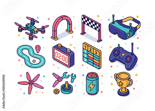 Drone Racing Icons. Drone Racing. Colorful isometric vector icon