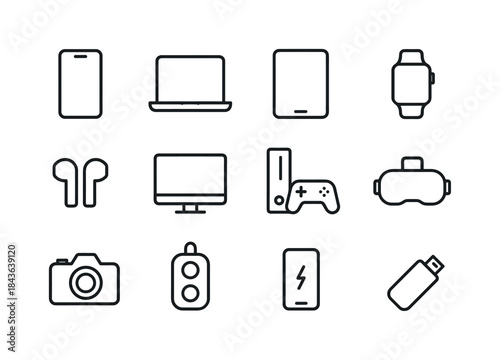 Tech Gadget Icons. Technology Gadgets. Line icon set of Technolo