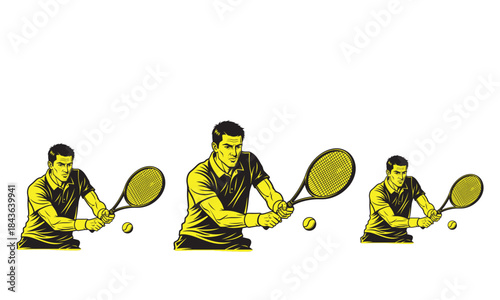 Sequence of a man playing tennis with racket and ball