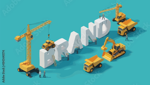 Building a Brand: Construction Project with 3D Letters and Heavy Machinery.