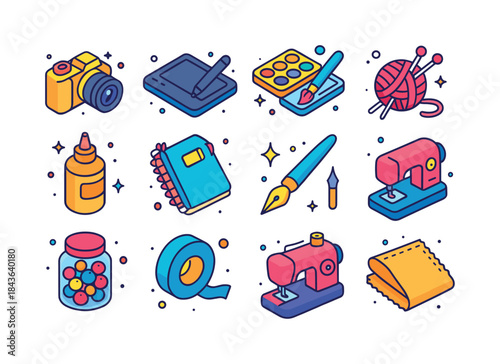 Creative Hobby Icons. Home creativity. Colorful isometric vector