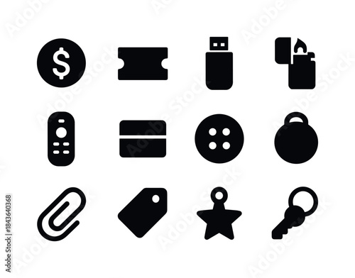 Handheld Icons Grid. Small handheld objects. Solid icon set of s