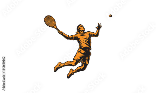 Dynamic tennis player serving ball in midair action sketch style