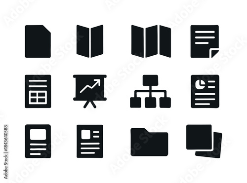 Printed Aids Icon Set. Handouts and printed aids. Solid icon set