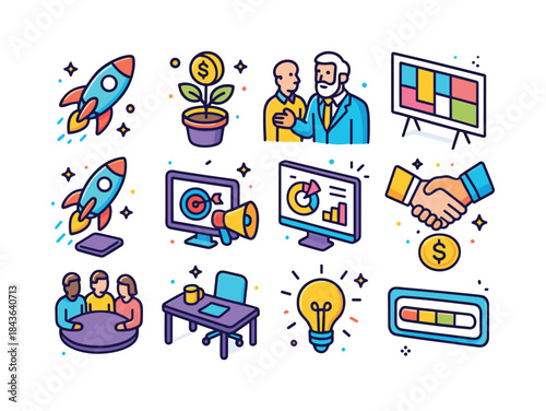 Business Acceleration Icons. Business Acceleration. Colorful iso