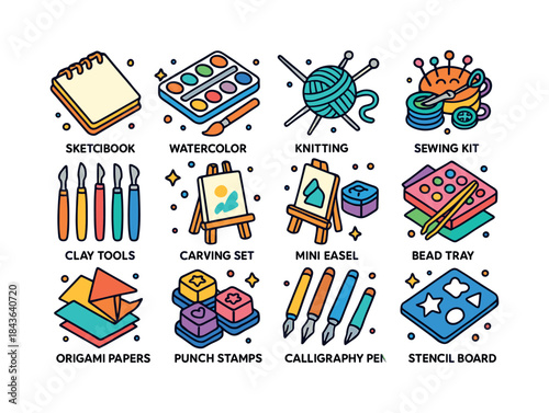 Colorful Creative Hobbies Icons. Creative Hobbies. Colorful isom