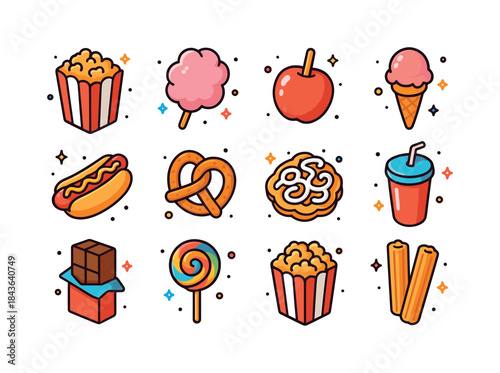 Carnival Food Icons. Carnival Food. Colorful isometric vector ic