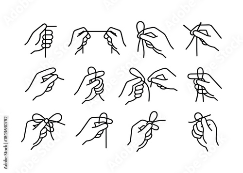 Hand Lacing Icon Set. Hand Movements for Lacing. Line icon set o