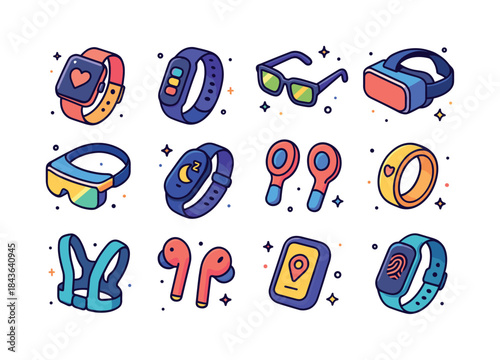 Wearable Tech Icons. Wearable tech. Colorful isometric vector ic