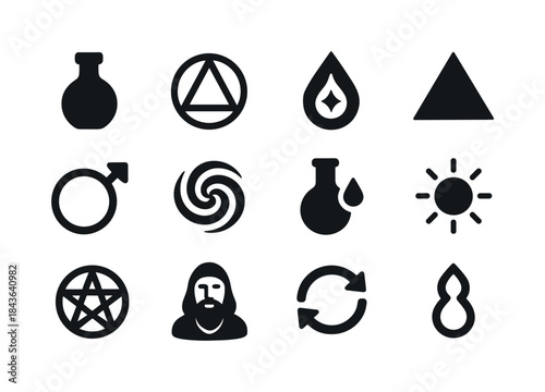 Alchemical Icons Collection. Alchemical icons. Solid icon set of