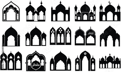 Collection of mosque silhouettes and islamic architectural designs