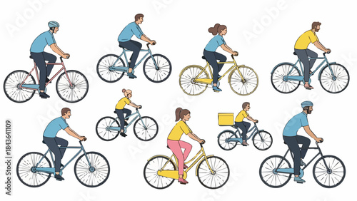Diverse Group of Cyclists on Colorful Bicycles Riding in Style.