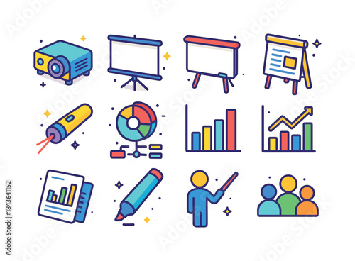 Visual Aid Icons. Using Visual Aids. Colorful isometric vector i