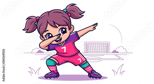 Cartoon girl soccer player illustration dabbing in a cheerful and playful manner illustration
