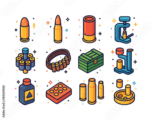 Colorful Ammunition Icons. Ammunition. Colorful isometric vector