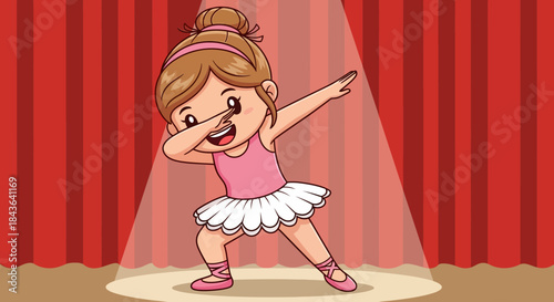 Cute cartoon ballerina girl dabbing on stage in spotlight performance dance practice expressive