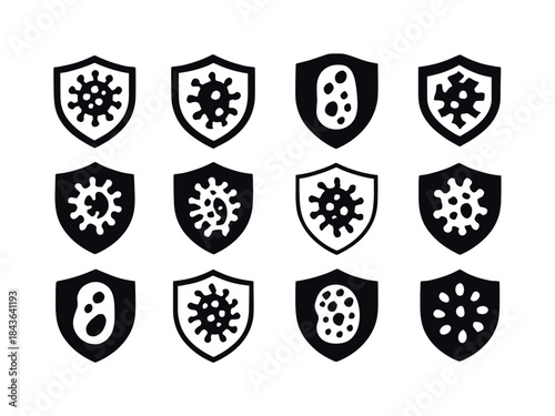 Disease Shield Icons. Disease outbreaks. Icon set. Set Logo of d