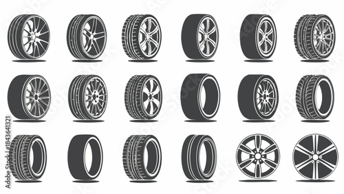 High-Quality Vector Graphics of Various Car Tires for Automotive Design.