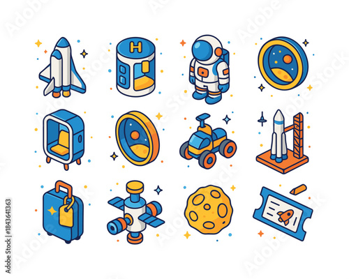 Space Tourism Icons. Space Tourism. Colorful isometric vector ic