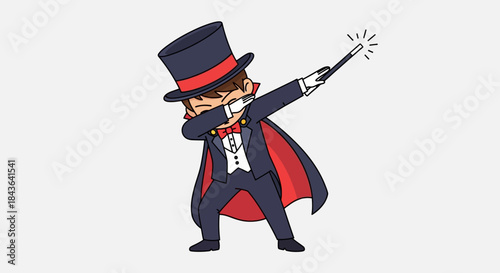 Cartoon Magician Dabbing with a Magic Wand Character Illustration for Kids Party
