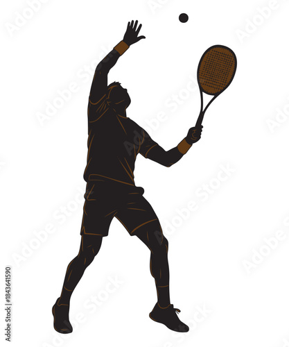 Silhouette of tennis player serving a ball during a match