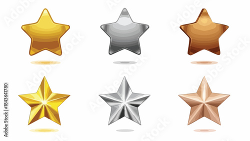 Set of Gold, Silver, and Bronze Stars. Award Icons for Games, Websites, and Recognition.