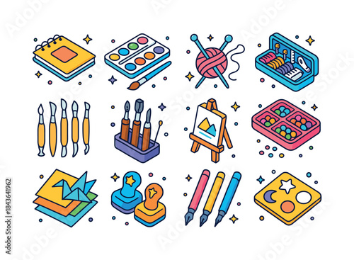 Colorful Creative Hobbies Icons. Creative Hobbies. Colorful isom