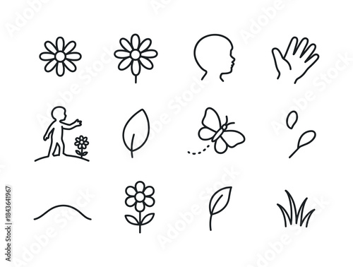 Children and Wildflowers Icons. Children and Wildflowers. Line i