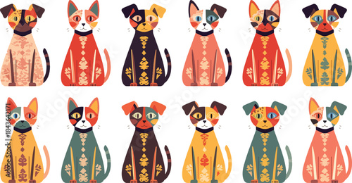 vector illustration of a set of dog