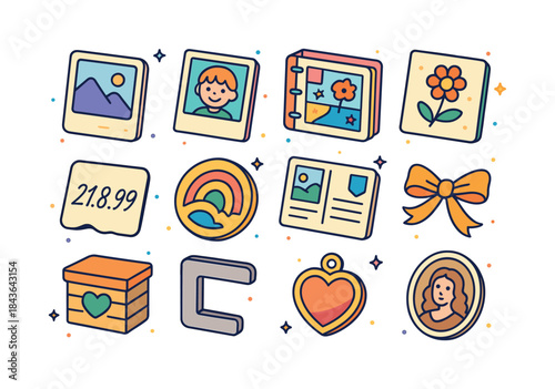 Nostalgic Icon Collection. nostalgic memories. Colorful isometri