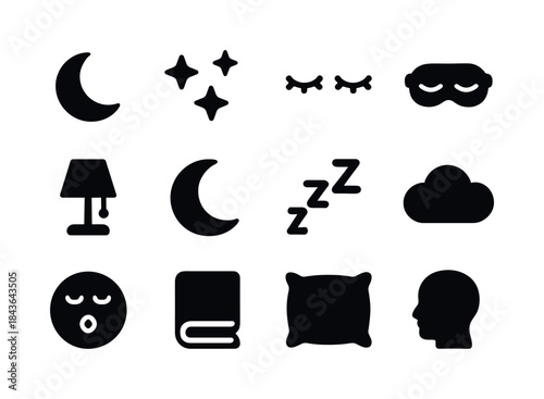 Nighttime Icon Set. Nighttime icons. Solid icon set of nighttime