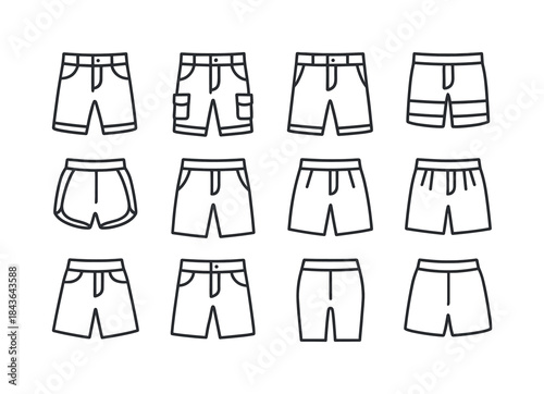 Shorts Icon Set. Short Pants. Line icon set of Short Pants: deni